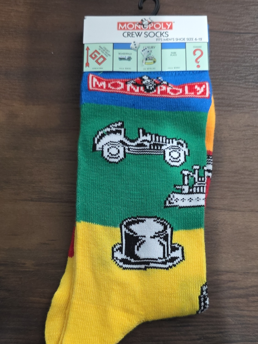 Monopoly Crew Socks - Green, Yellow, Blue